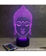 Lampe illusion 3D en verre acrylique gravée au laser représentant une tête de Bouddha.