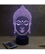 Lampe illusion 3D en verre acrylique gravée au laser représentant une tête de Bouddha.