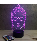 Lampe illusion 3D en verre acrylique gravée au laser représentant une tête de Bouddha.