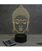 Lampe illusion 3D en verre acrylique gravée au laser représentant une tête de Bouddha.