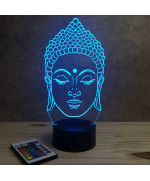 Lampe illusion 3D en verre acrylique gravée au laser représentant une tête de Bouddha.