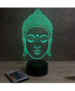 Lampe illusion 3D en verre acrylique gravée au laser représentant une tête de Bouddha.