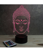 Lampe illusion 3D en verre acrylique gravée au laser représentant une tête de Bouddha.