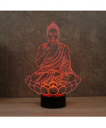 Lampe illusion 3D en verre acrylique gravée au laser représentant un Bouddha assis sur une fleur de Lotus.