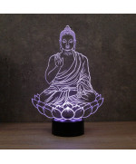 Lampe illusion 3D en verre acrylique gravée au laser représentant un Bouddha assis sur une fleur de Lotus.