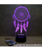 Lampe illusion 3D en verre acrylique gravée au laser représentant un Attrape rêve.