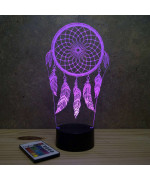 Lampe illusion 3D en verre acrylique gravée au laser représentant un Attrape rêve.