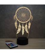 Lampe illusion 3D en verre acrylique gravée au laser représentant un Attrape rêve.