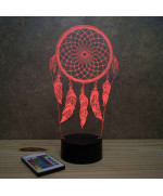 Lampe illusion 3D en verre acrylique gravée au laser représentant un Attrape rêve.