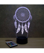 Lampe illusion 3D en verre acrylique gravée au laser représentant un Attrape rêve.