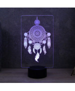 Lampe illusion 3D en verre acrylique gravée au laser représentant un Attrape rêve.