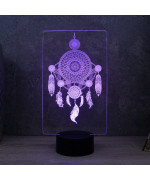 Lampe illusion 3D en verre acrylique gravée au laser représentant un Attrape rêve.