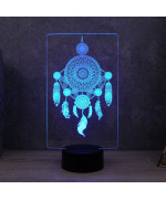 Lampe illusion 3D en verre acrylique gravée au laser représentant un Attrape rêve.