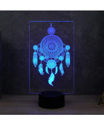 Lampe illusion 3D en verre acrylique gravée au laser représentant un Attrape rêve.