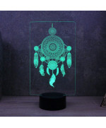 Lampe illusion 3D en verre acrylique gravée au laser représentant un Attrape rêve.