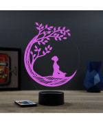 Lampe illusion 3D en verre acrylique gravée au laser représentant une femme faisant du yoga.