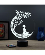 Lampe illusion 3D en verre acrylique gravée au laser représentant une femme faisant du yoga.