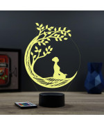 Lampe illusion 3D en verre acrylique gravée au laser représentant une femme faisant du yoga.