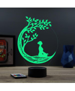 Lampe illusion 3D en verre acrylique gravée au laser représentant une femme faisant du yoga.
