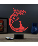 Lampe illusion 3D en verre acrylique gravée au laser représentant une femme faisant du yoga.