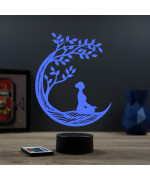 Lampe illusion 3D en verre acrylique gravée au laser représentant une femme faisant du yoga.