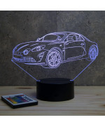 Lampe illusion 3D en verre acrylique gravée au laser représentant une voiture Alpine A110 2020.