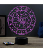 Lampe illusion 3D en verre acrylique gravée au laser représentant un mandala.