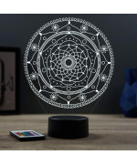 Lampe illusion 3D en verre acrylique gravée au laser représentant un mandala.