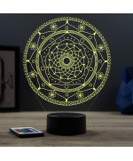 Lampe illusion 3D en verre acrylique gravée au laser représentant un mandala.