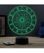 Lampe illusion 3D en verre acrylique gravée au laser représentant un mandala.