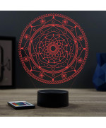 Lampe illusion 3D en verre acrylique gravée au laser représentant un mandala.