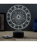 Lampe illusion 3D en verre acrylique gravée au laser représentant un mandala.