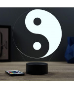 Lampe illusion 3D en verre acrylique gravée au laser représentant un Yin Yang.