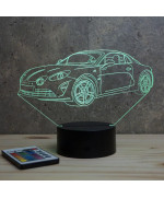 Lampe illusion 3D en verre acrylique gravée au laser représentant une voiture Alpine A110 2020.