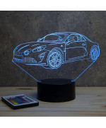 Lampe illusion 3D en verre acrylique gravée au laser représentant une voiture Alpine A110 2020.
