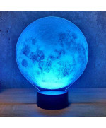 Lampe illusion 3D en verre acrylique gravée au laser représentant la lune.