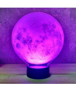 Lampe illusion 3D en verre acrylique gravée au laser représentant la lune.