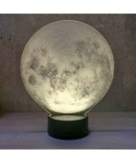 Lampe illusion 3D en verre acrylique gravée au laser représentant la lune.