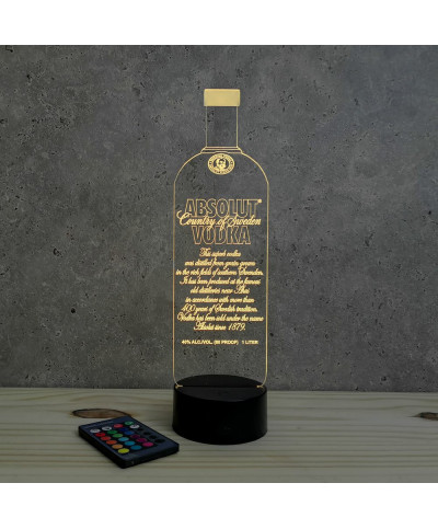 Lampe illusion 3D en verre acrylique gravée au laser représentant une bouteille de Vodka.