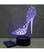 Lampe illusion 3D en verre acrylique gravée au laser représentant un escarpin.