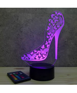Lampe illusion 3D en verre acrylique gravée au laser représentant un escarpin.