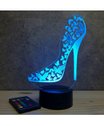 Lampe illusion 3D en verre acrylique gravée au laser représentant un escarpin.