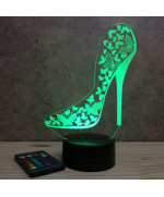 Lampe illusion 3D en verre acrylique gravée au laser représentant un escarpin.