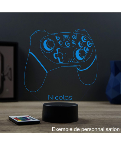 Lampe illusion 3D en verre acrylique gravée au laser représentant une Manette de jeu Nintendo.