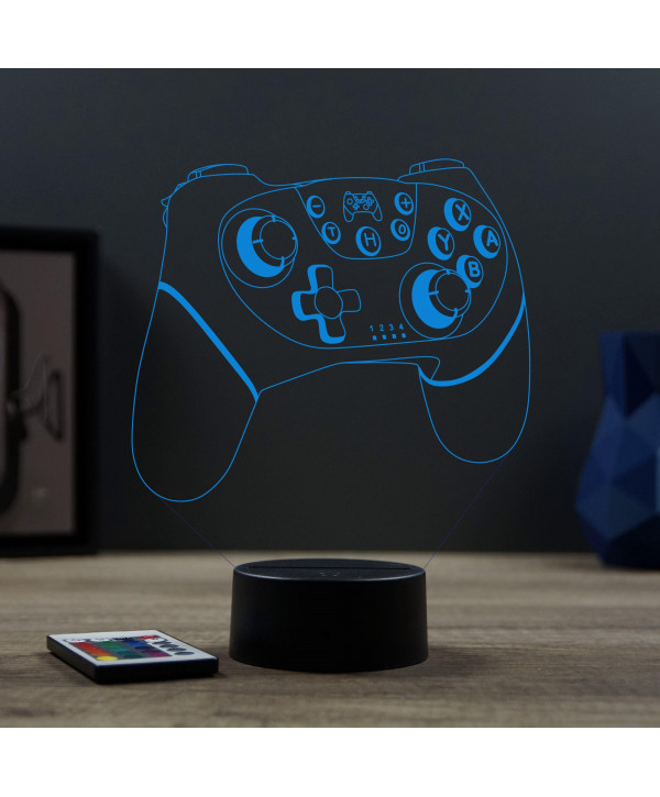 Lampe illusion 3D en verre acrylique gravée au laser représentant une Manette de jeu Nintendo.