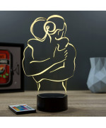 Lampe illusion 3D en verre acrylique gravée au laser représentant un couple tendrement enlacé.