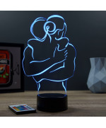 Lampe illusion 3D en verre acrylique gravée au laser représentant un couple tendrement enlacé.