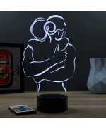 Lampe illusion 3D en verre acrylique gravée au laser représentant un couple tendrement enlacé.