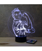 Lampe illusion 3D en verre acrylique gravée au laser représentant Rosie la riveteuse.