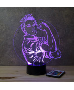 Lampe illusion 3D en verre acrylique gravée au laser représentant Rosie la riveteuse.
